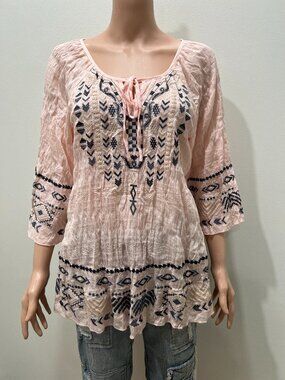 Monoreno gauze embroidered top size S